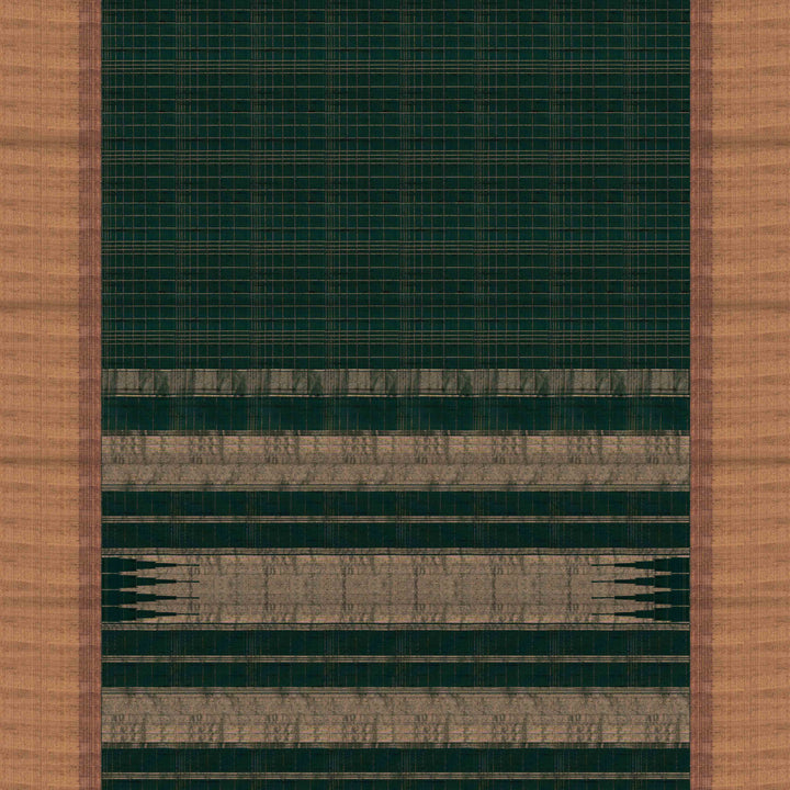 Pallu of Handwoven bottle green dupion soft silk Saree