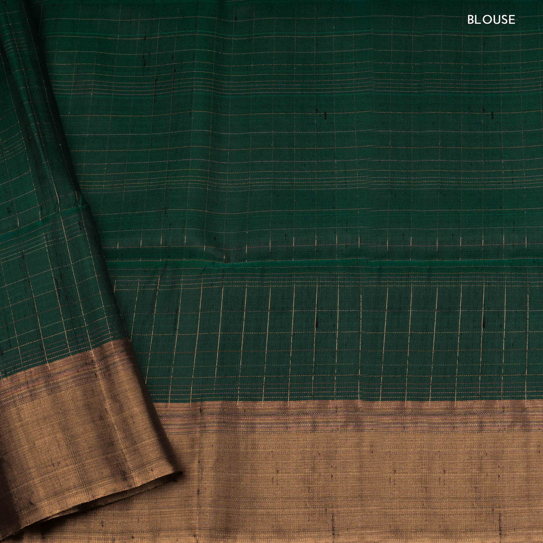 Blouse of  Handwoven bottle green dupion soft silk Saree
