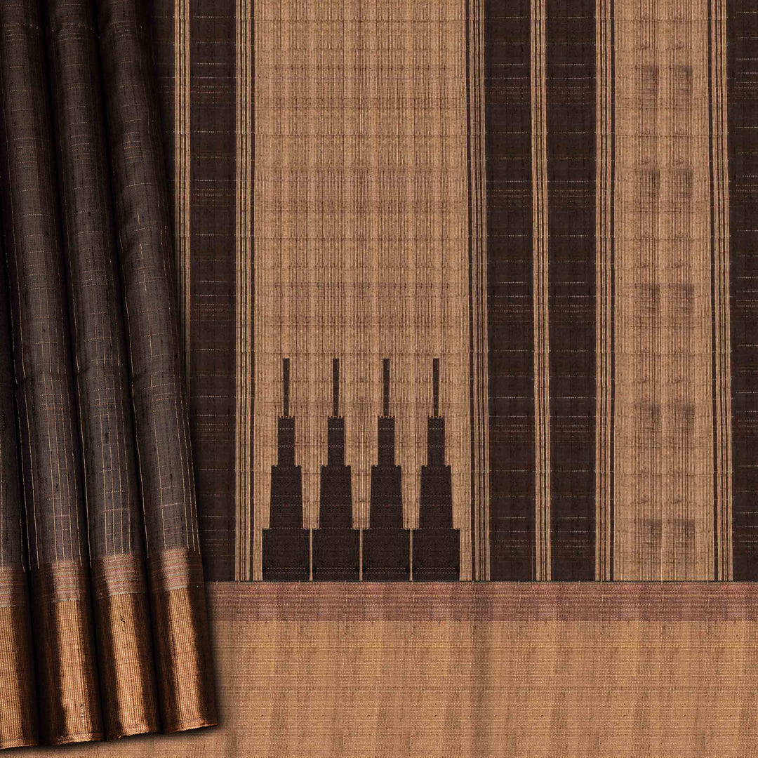 Brown and black striped fabric with a geometric pattern