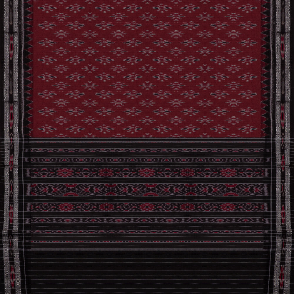 Pallu of Handwoven maroon and black pallu ikkat cotton Saree