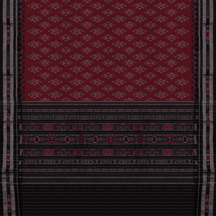 Pallu of Handwoven maroon and black pallu ikkat cotton Saree