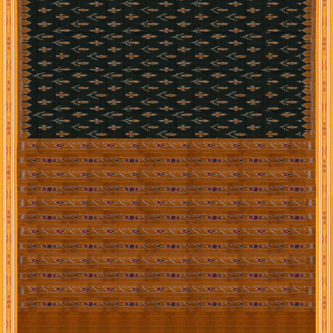 Pallu of Handwoven bottle green ikkat cotton Saree