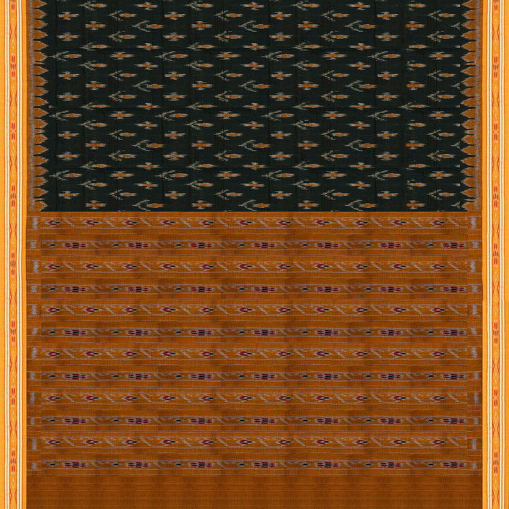 Pallu of Handwoven bottle green ikkat cotton Saree