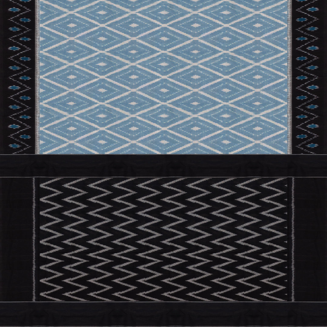 Pallu of Handwoven sky blue with maroon pallu ikkat cotton Saree