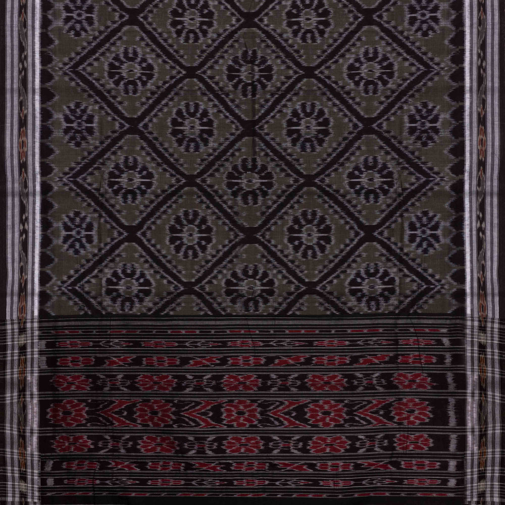 Pallu of Handwoven grey ikkat cotton Saree