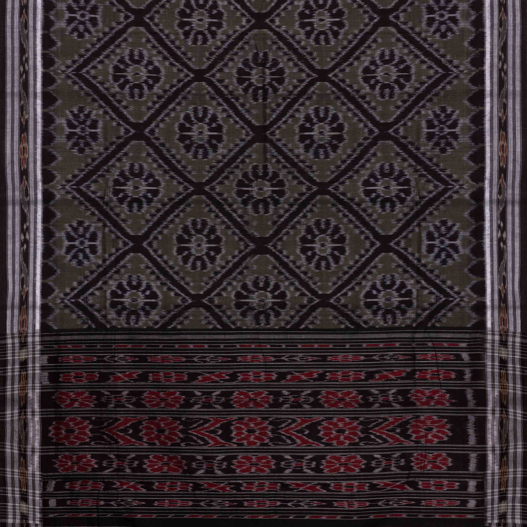 Pallu of Handwoven grey ikkat cotton Saree