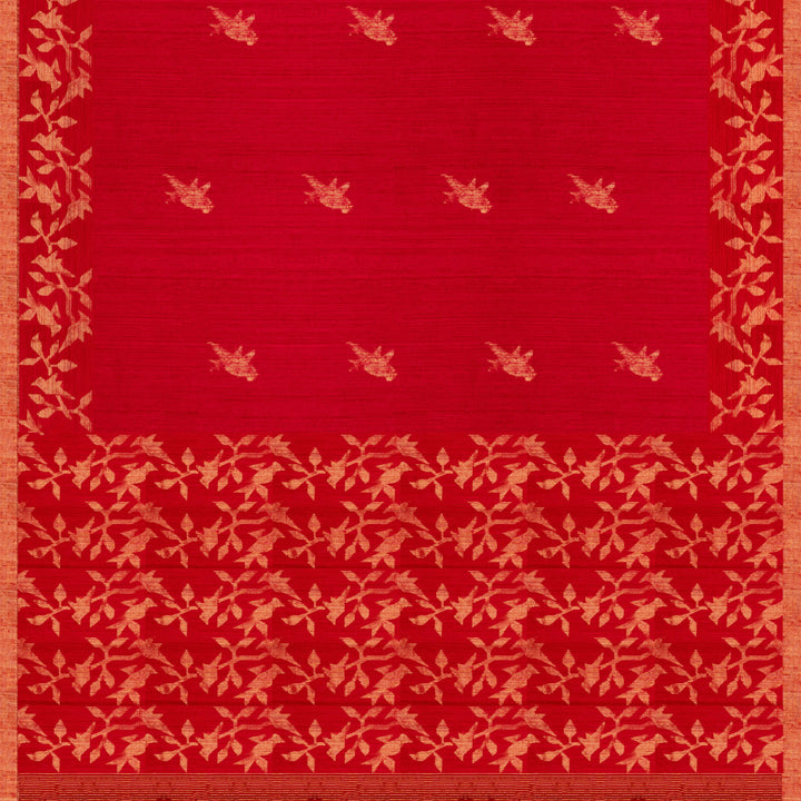 Pallu of Handwoven Red matka silk Saree