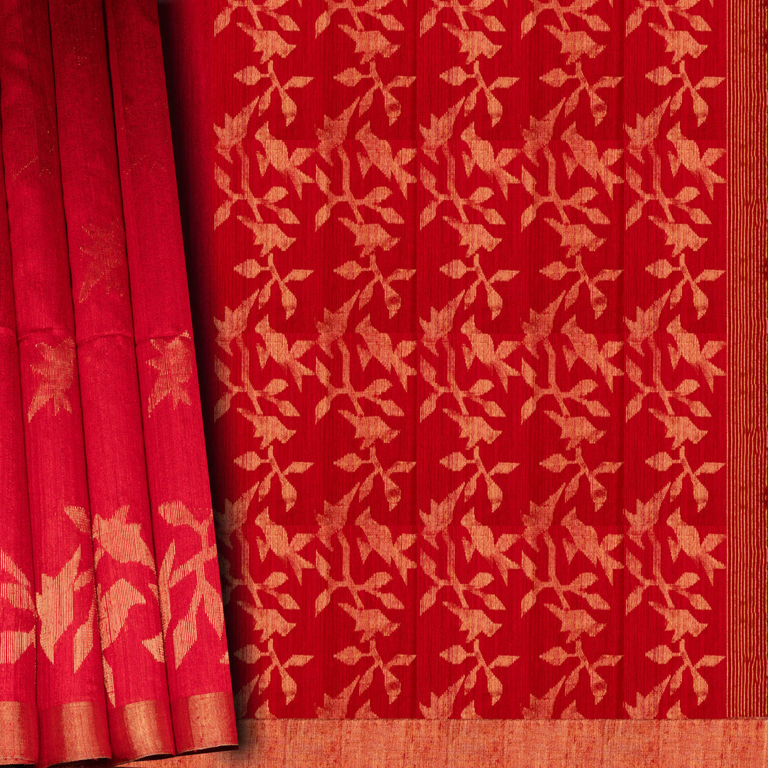 Red fabric with gold leaf pattern