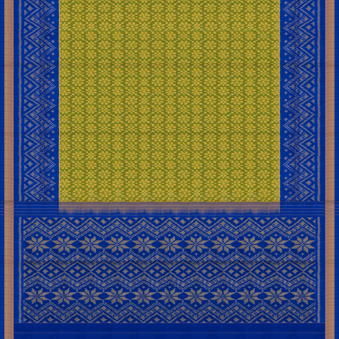 Pallu of Handwoven green ikkat cotton Saree