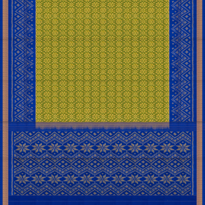 Pallu of Handwoven green ikkat cotton Saree