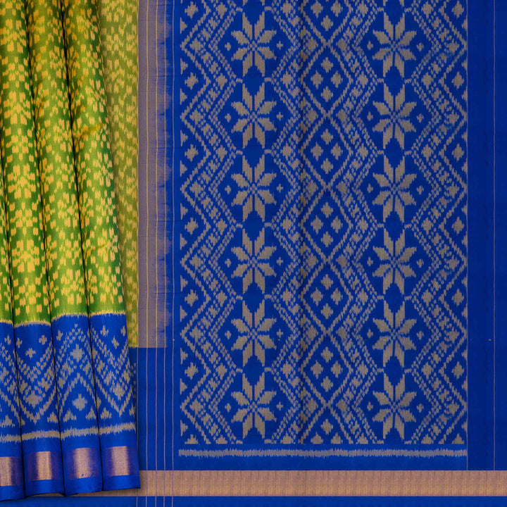 Blue and green fabric with intricate patterns