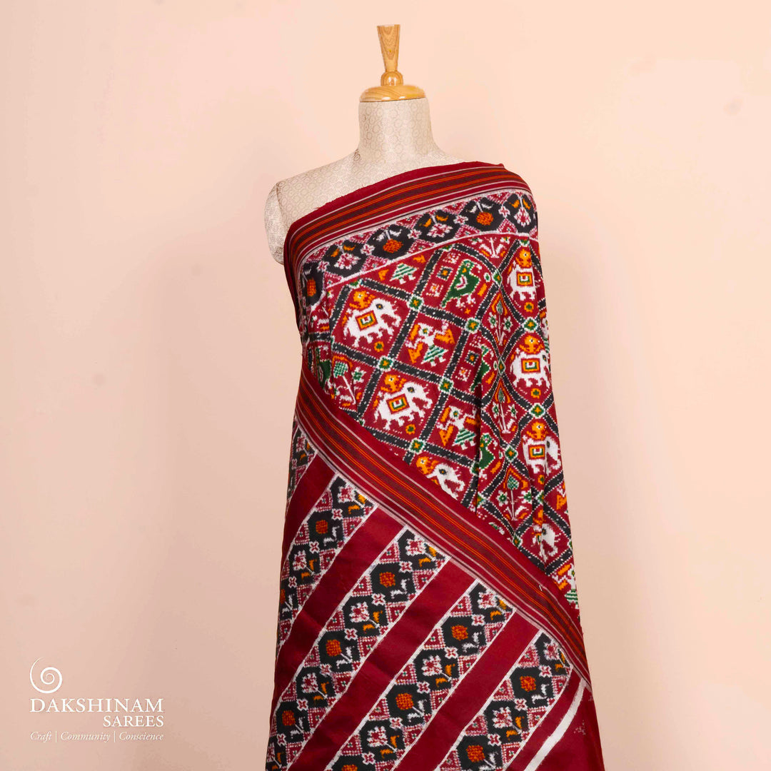 Pleats/body of Handwoven multicolour patola ikat  Saree