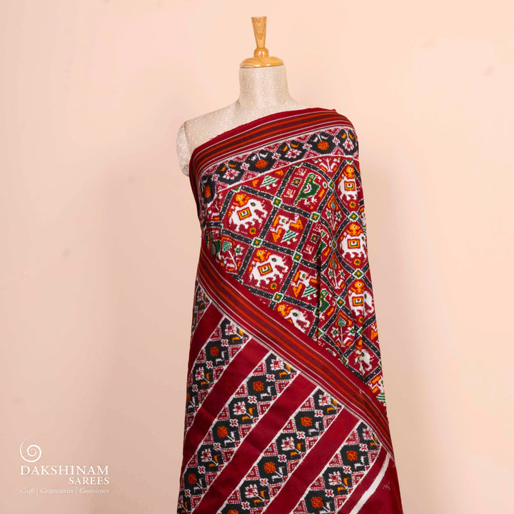 Pleats/body of Handwoven multicolour patola ikat  Saree