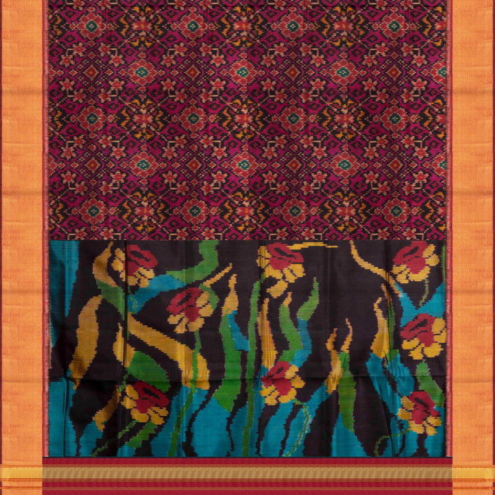 Pallu of Handwoven multicolour Ikkat silk Saree