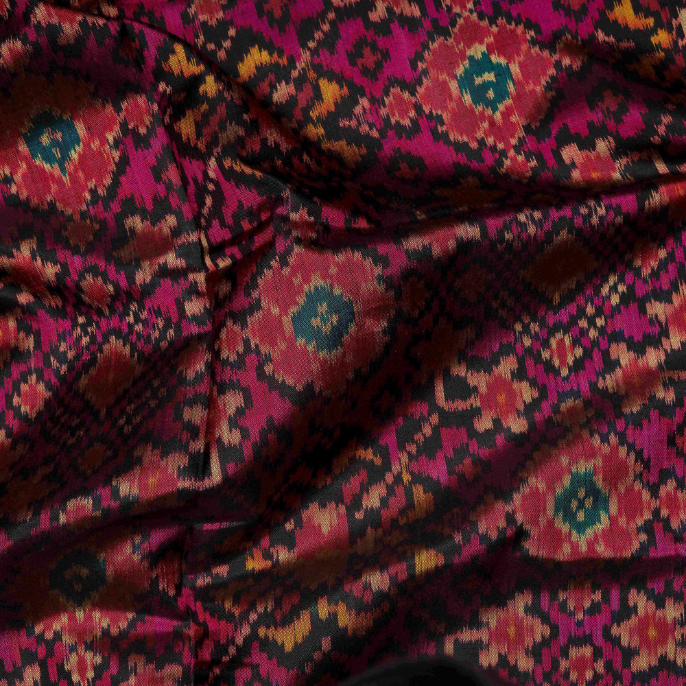 Closeup of Handwoven multicolour Ikkat silk Saree