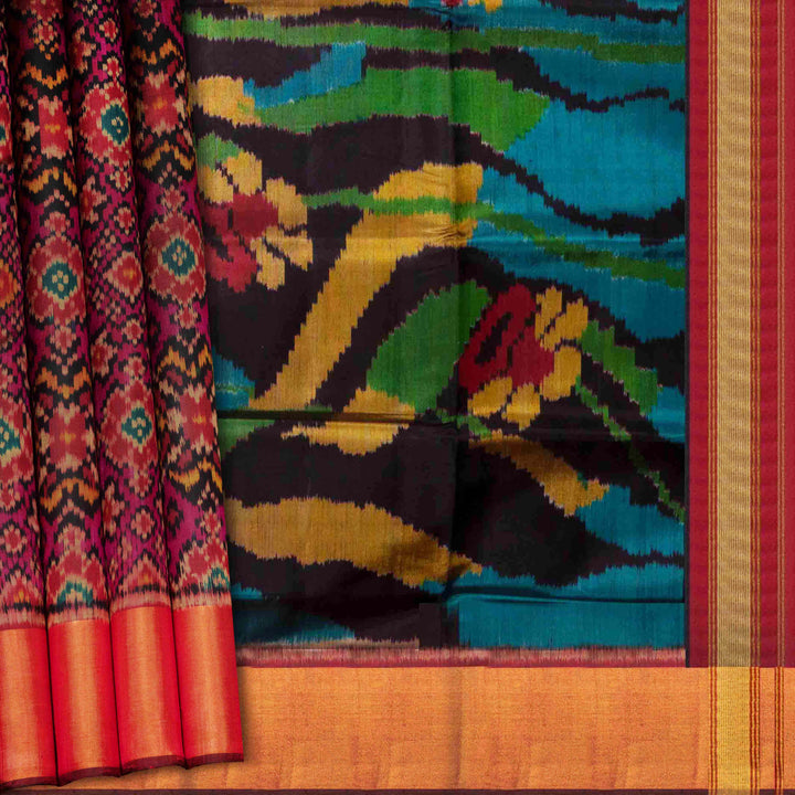 Body design of Handwoven multicolour Ikkat silk Saree