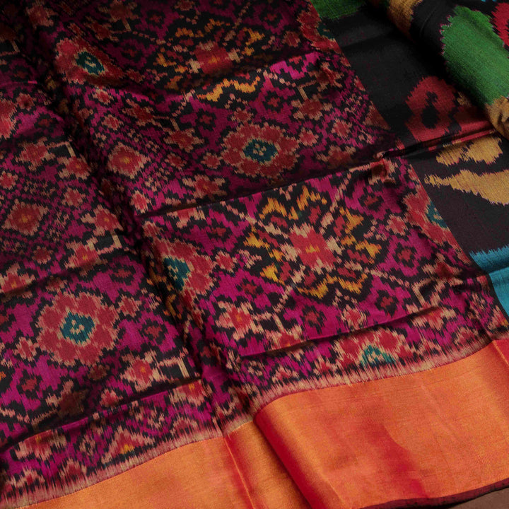 Body of Handwoven multicolour Ikkat silk Saree