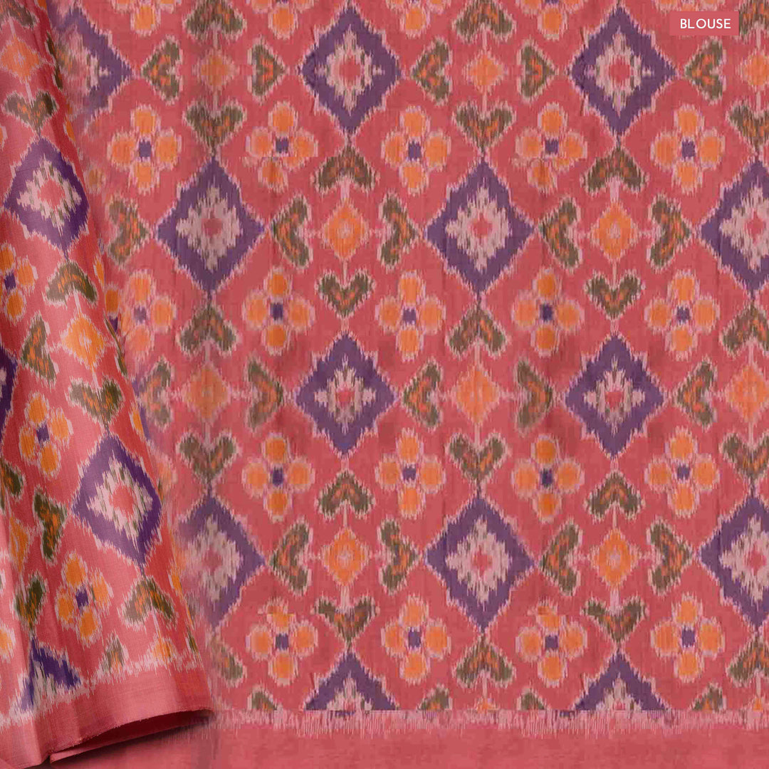 Handwoven green and pink ikkat kanjivaram silk Saree- 3093T015148DSC