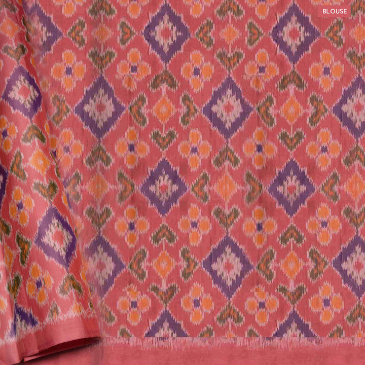 Handwoven green and pink ikkat kanjivaram silk Saree- 3093T015148DSC