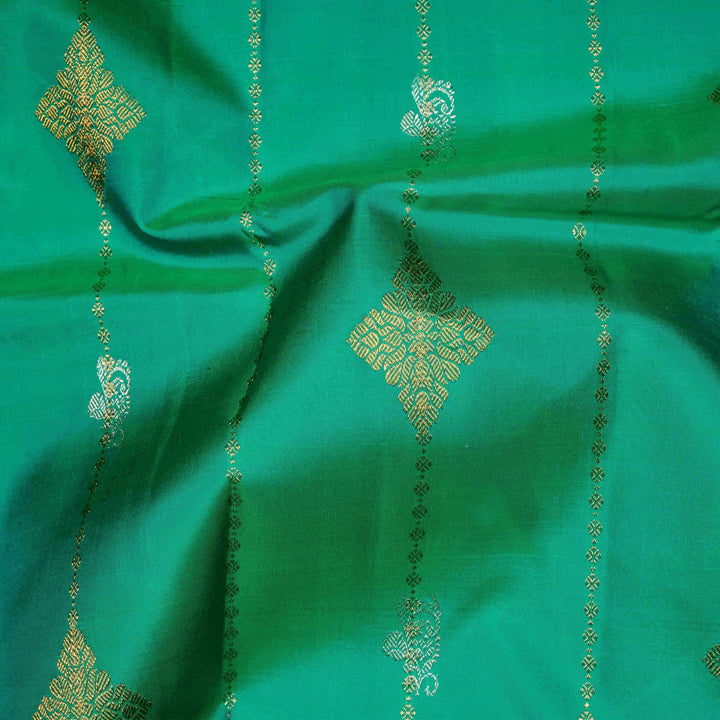 Handwoven green and pink ikkat kanjivaram silk Saree- 3093T015148DSC