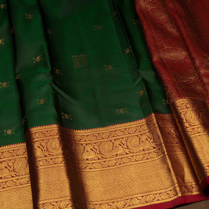 Green and red saree with gold border