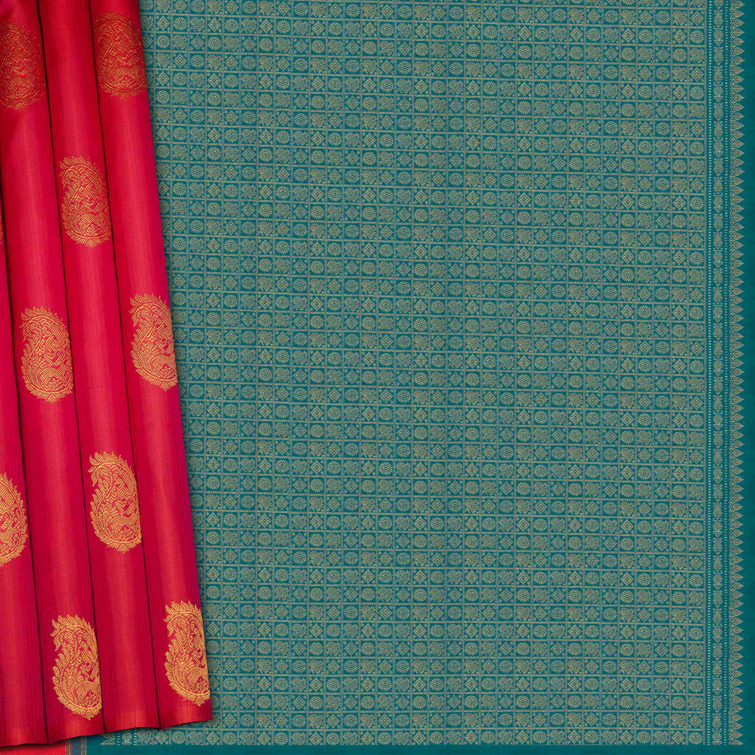 Body and pallu of Handwoven pink kanjivaram silk Saree