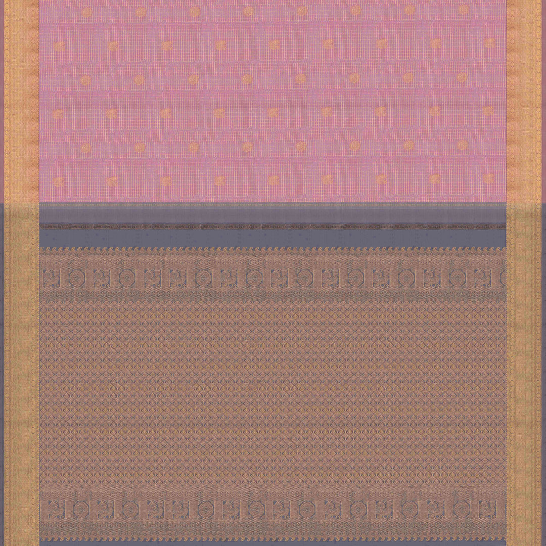 Pallu of Handwoven pastel pink and grey kanjivaram silk Saree