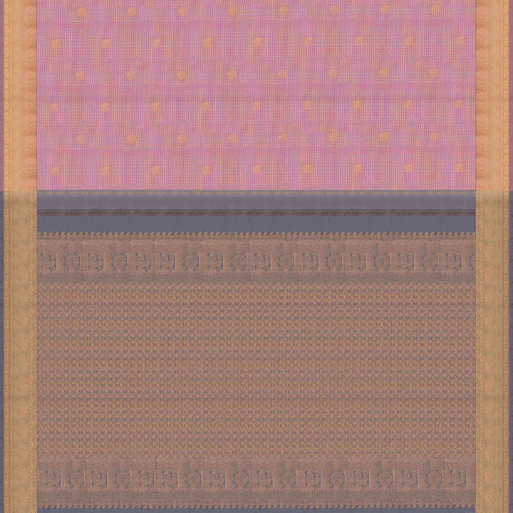 Pallu of Handwoven pastel pink and grey kanjivaram silk Saree