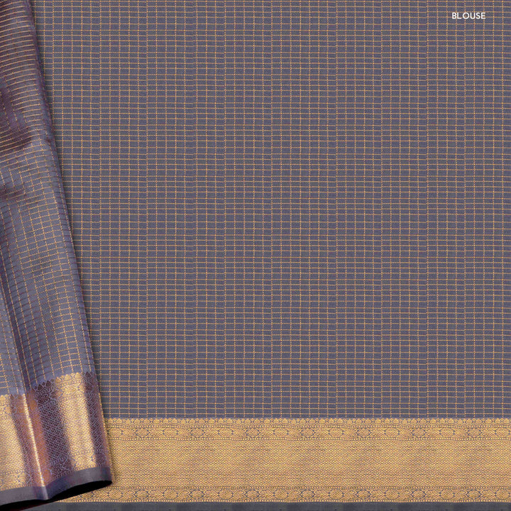 Blouse of Handwoven pastel pink and grey kanjivaram silk Saree