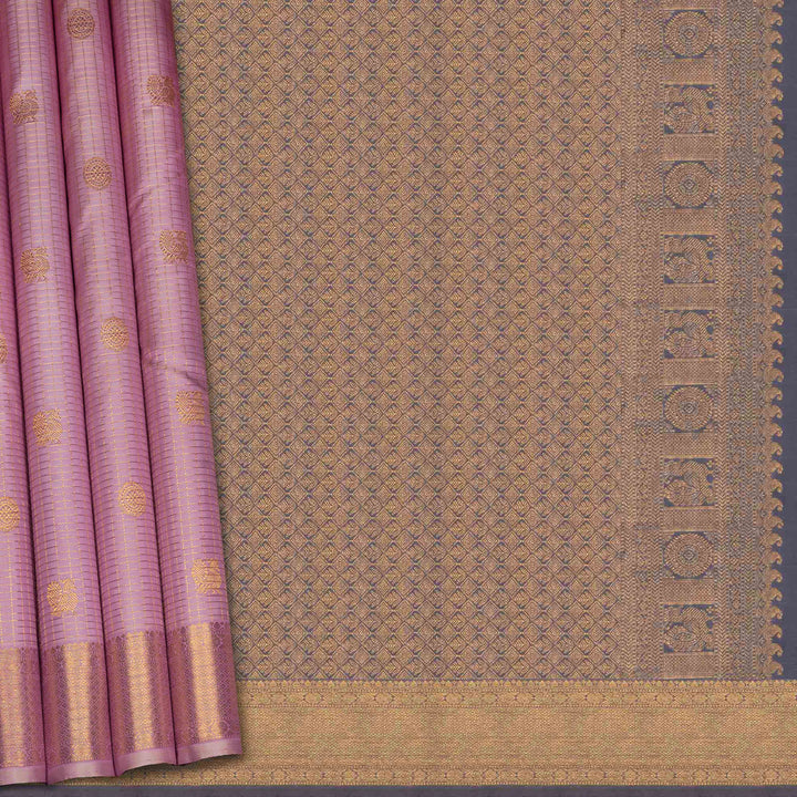 Pleats and body Handwoven pastel pink and grey kanjivaram silk Saree