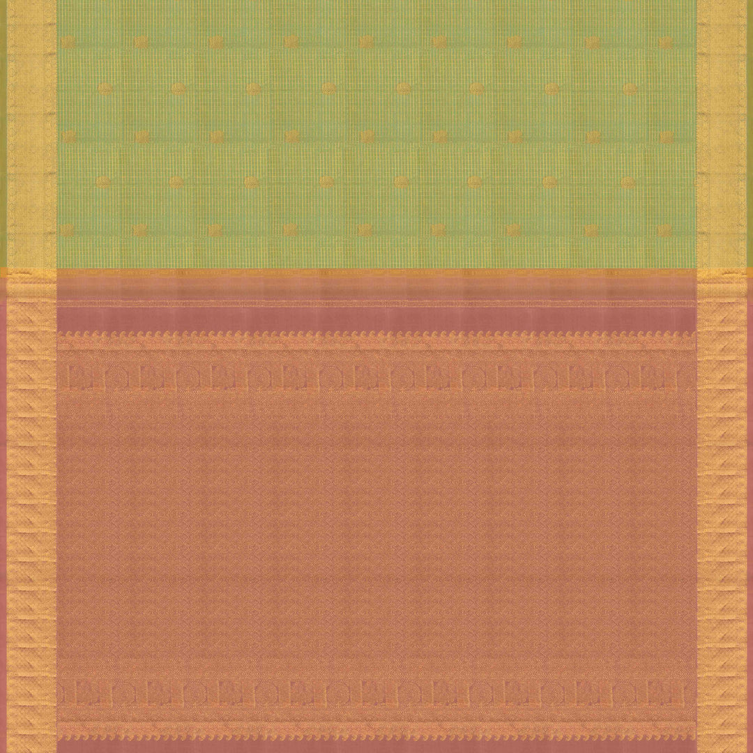 Pallu of Handwoven light green and dusty pink kanjivaram silk Saree