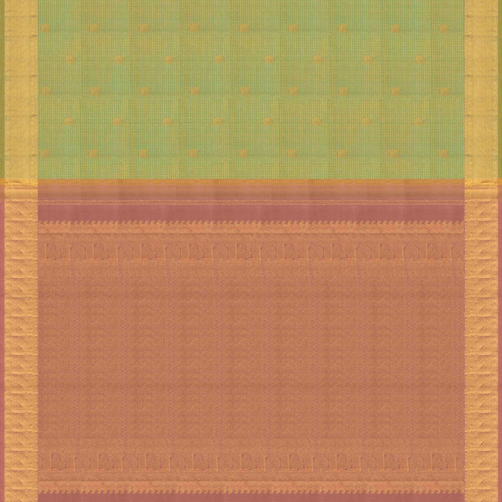 Pallu of Handwoven light green and dusty pink kanjivaram silk Saree