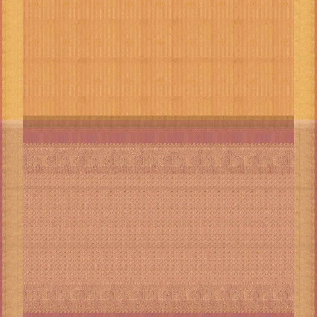 Pallu of Handwoven peach yellow Kanjivaram silk Saree