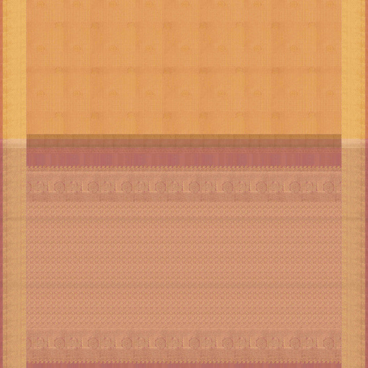 Pallu of Handwoven peach yellow Kanjivaram silk Saree