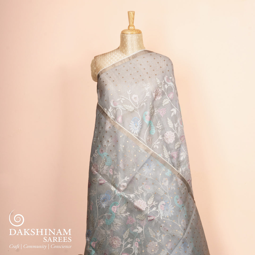 Handwoven grey matka  organza silk Saree- 3111T014973DSC