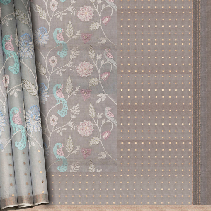 Handwoven grey matka  organza silk Saree- 3111T014973DSC