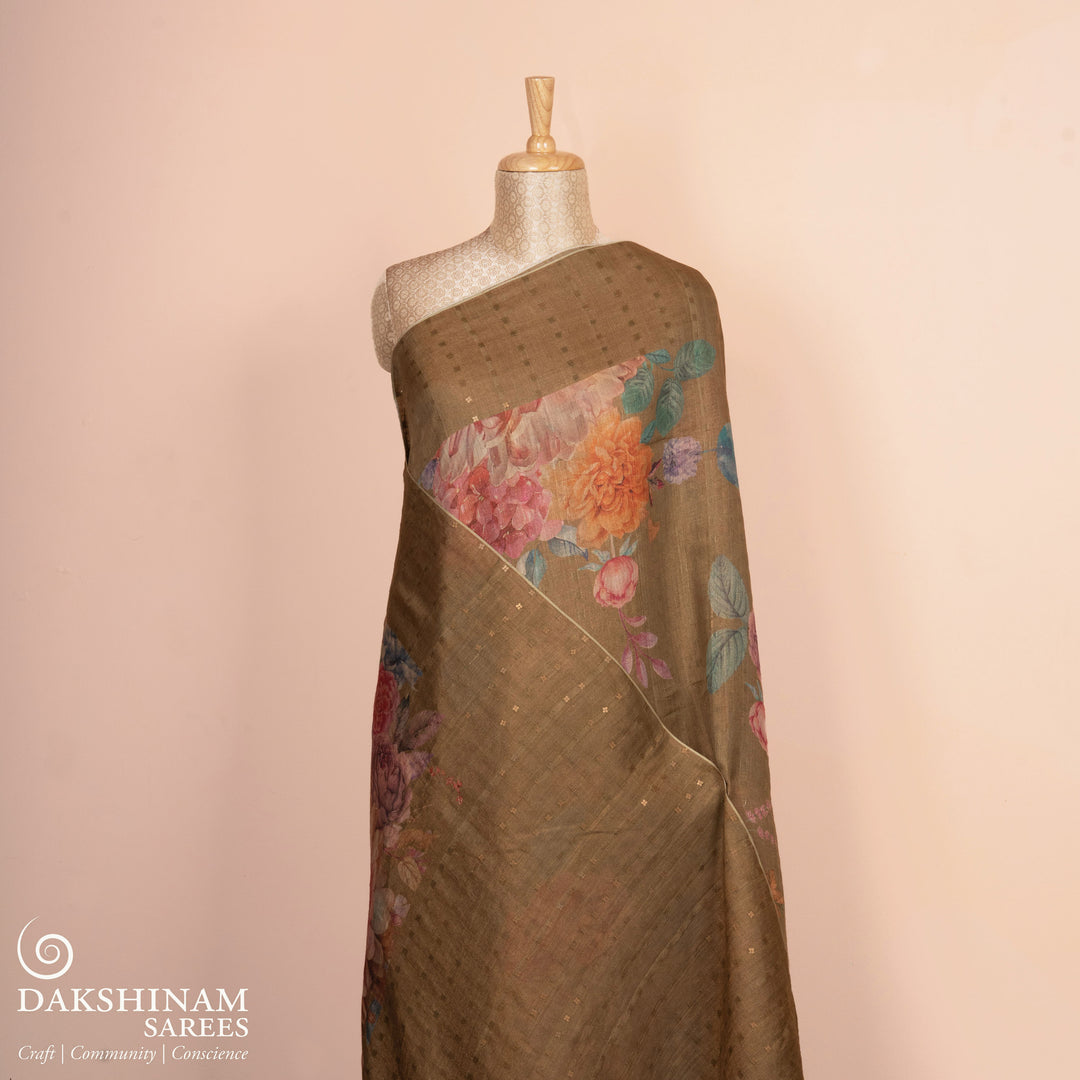 Handwoven moss green matka tissue silk Saree- 3112N027001DSC