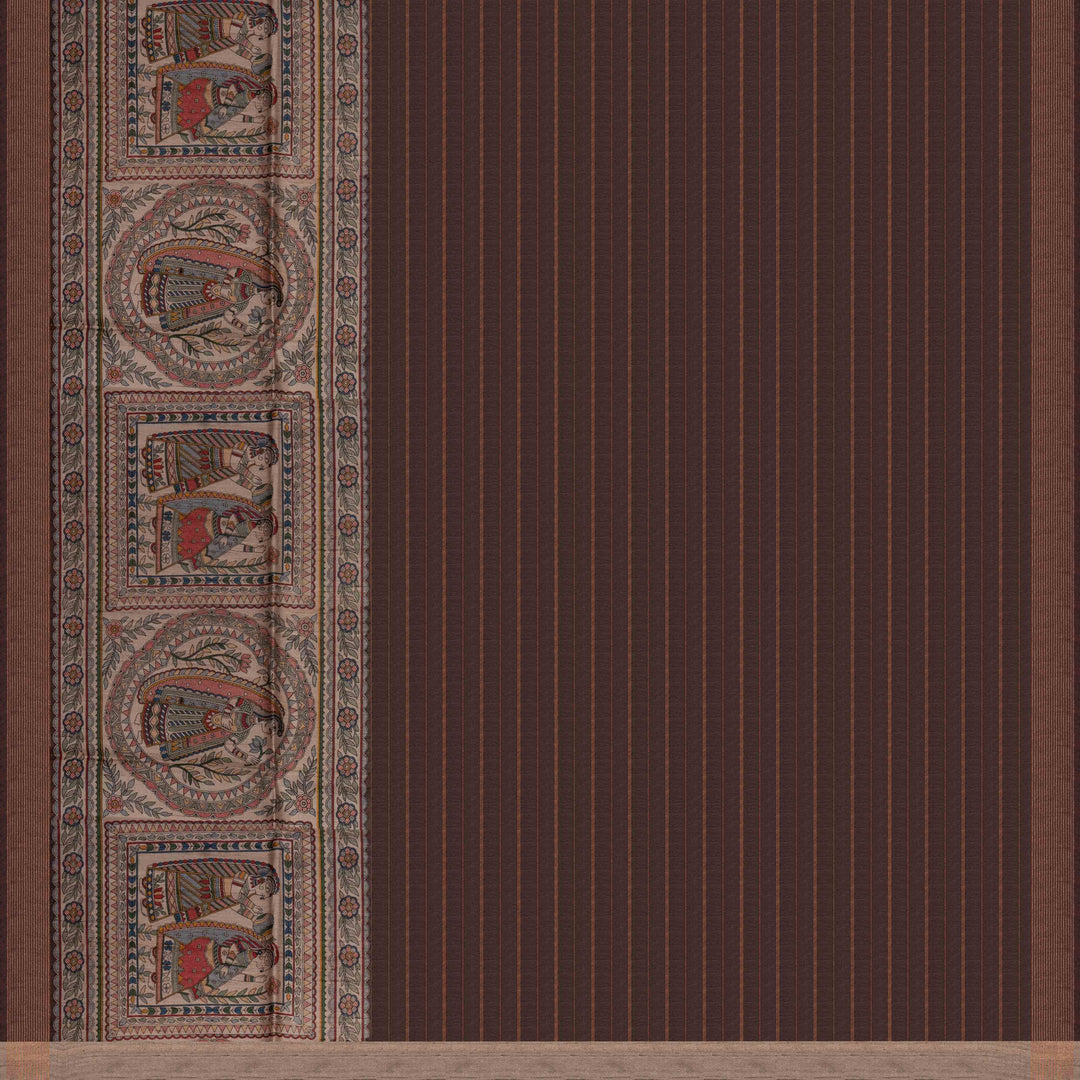 Pallu of Handwoven brown tussar  silk Saree