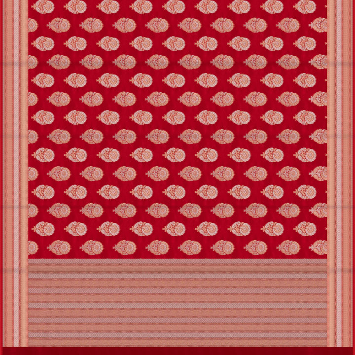 Pallu of Handwoven Red kora silk Saree