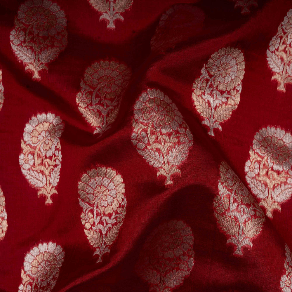 Closeup of Handwoven Red kora silk Saree