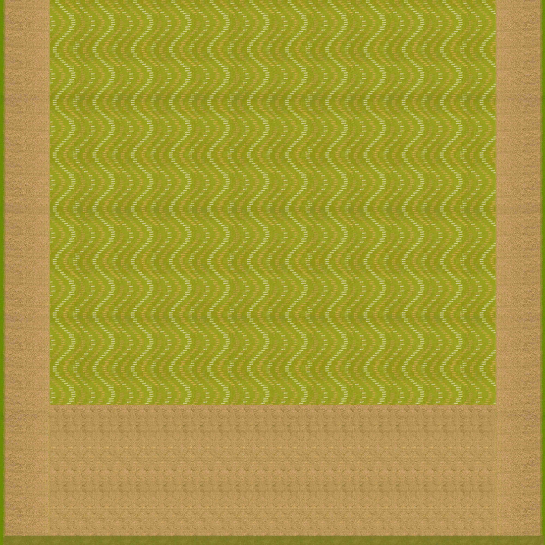 Pallu of Handwoven lime green kora silk Saree