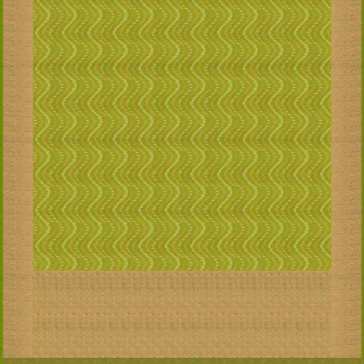 Pallu of Handwoven lime green kora silk Saree