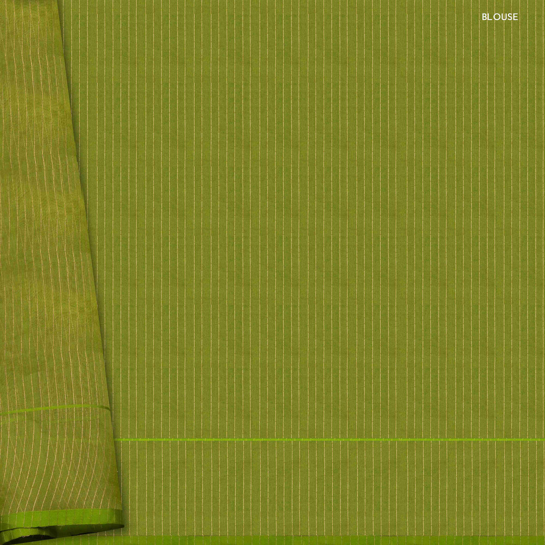Blouse of Handwoven lime green kora silk Saree