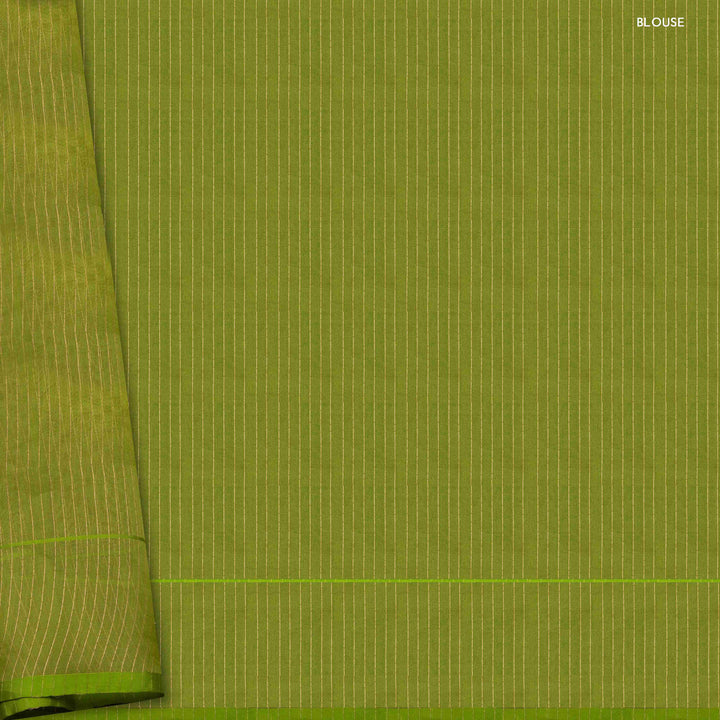 Blouse of Handwoven lime green kora silk Saree