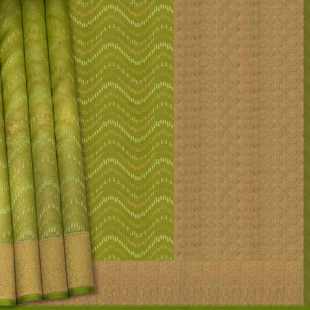 Green fabric with a zigzag pattern on a brown background