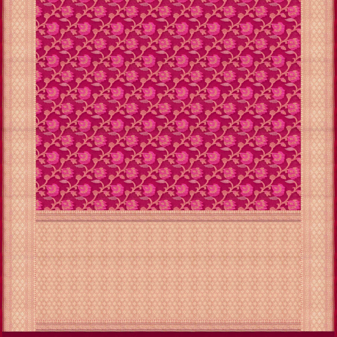 Pallu of Handwoven pink kora silk Saree
