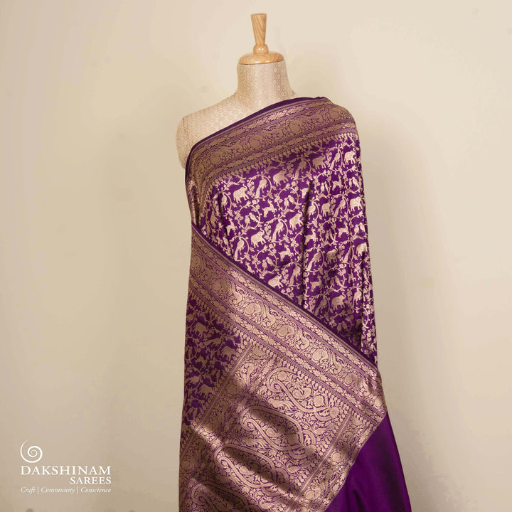 Pleats/body of Handwoven purple Banarasi silk Saree