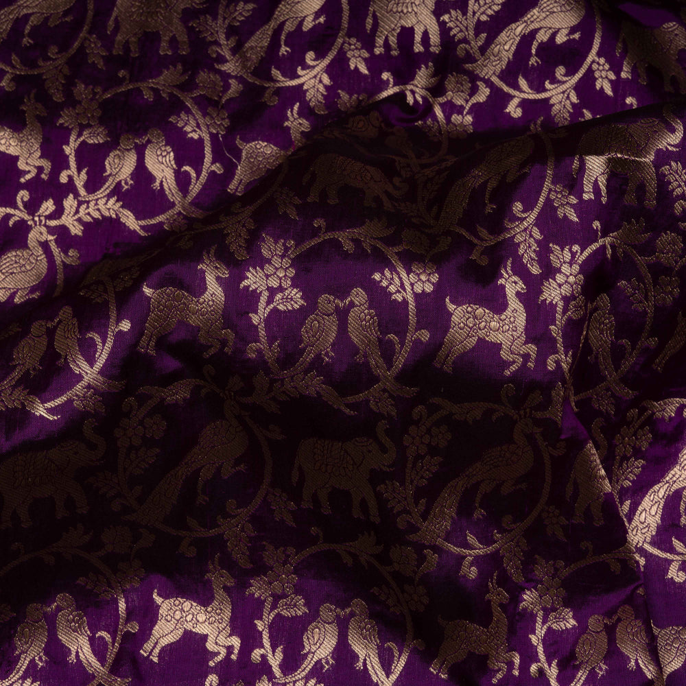 Closeup of Handwoven purple Banarasi silk Saree