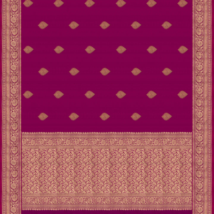 Pallu of Handwoven Magenta pink Banarasi kattan silk Saree