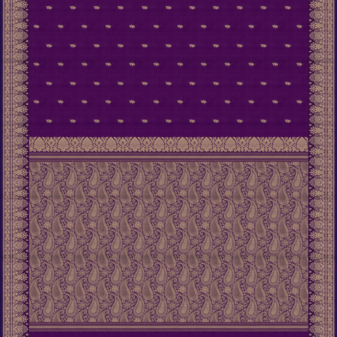 Pallu of Handwoven purple Banarasi kattan silk Saree